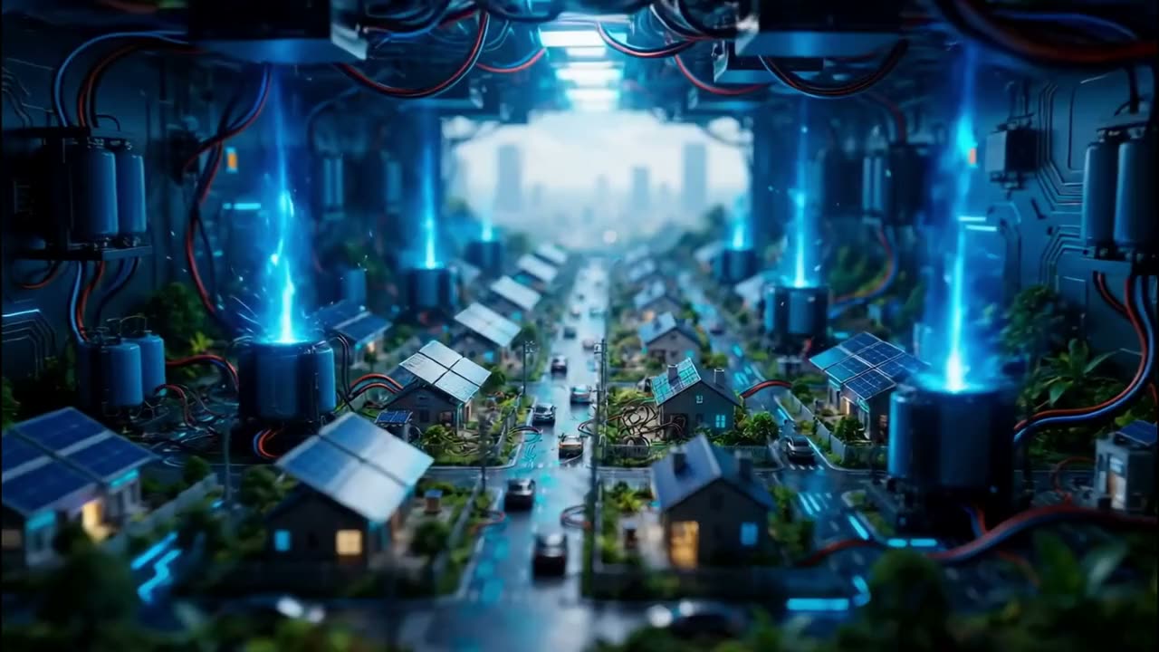 Inside the unit, a neighbourhood of homes, solar and chargers