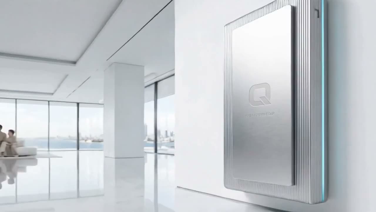 A tall brushed-metal unit on the wall of a bright home