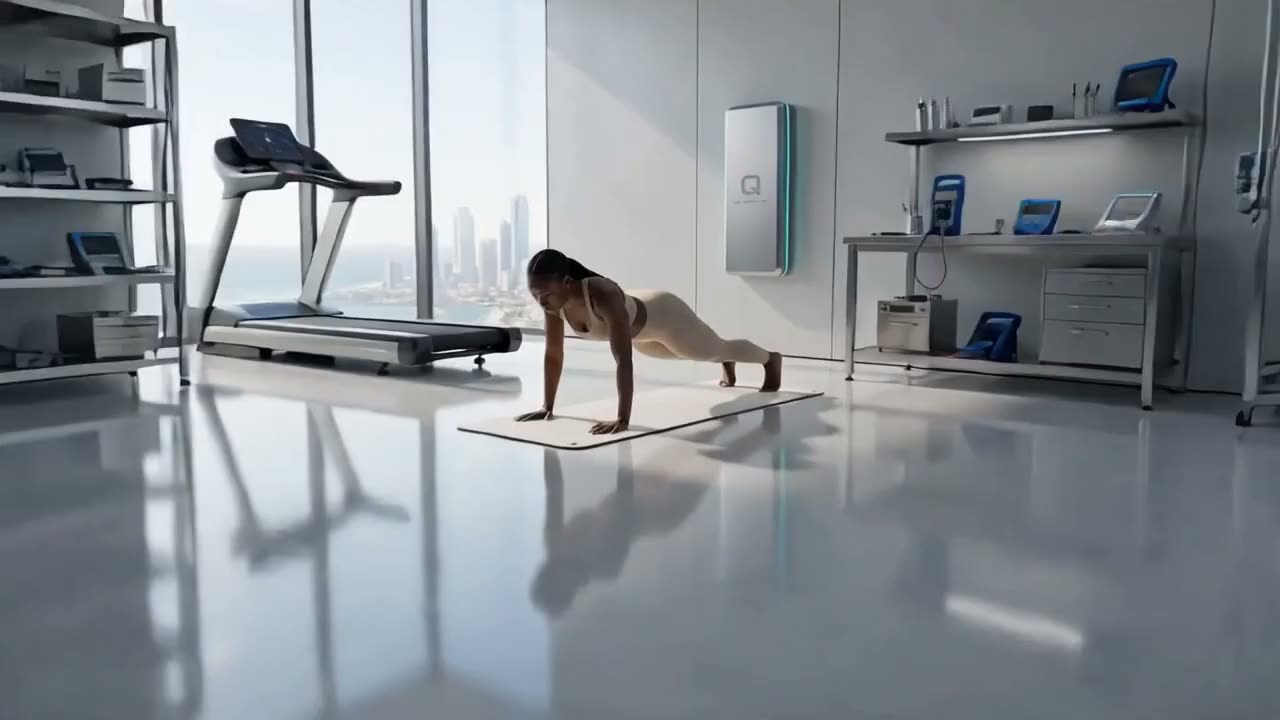 A home gym with a slim unit on the wall