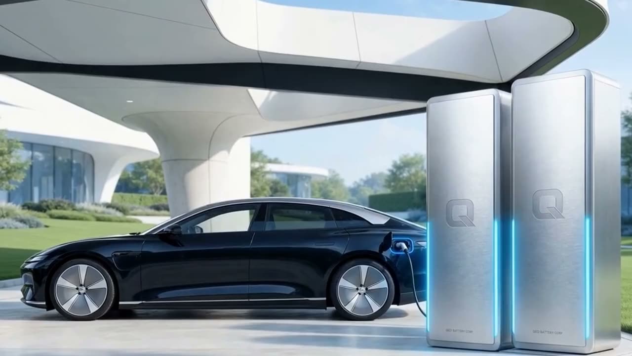 A car charging beside two tall units