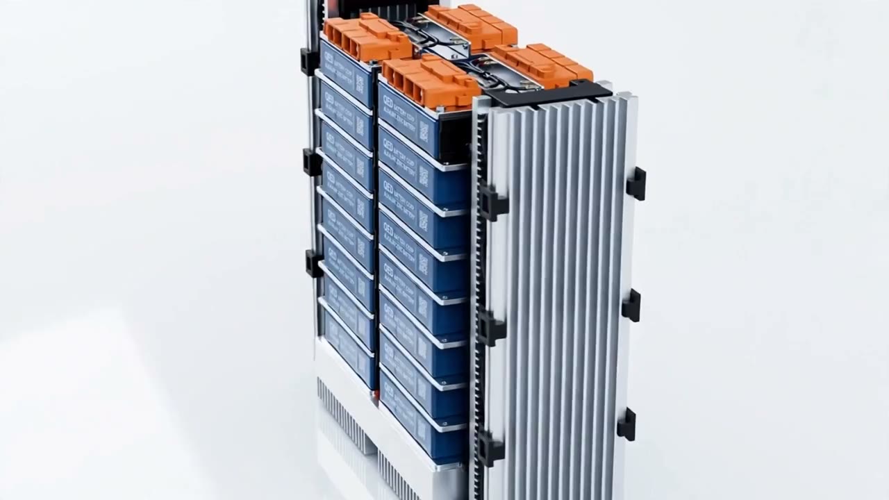 The QED module turning, its cells and aluminium rails visible, concept visualisation