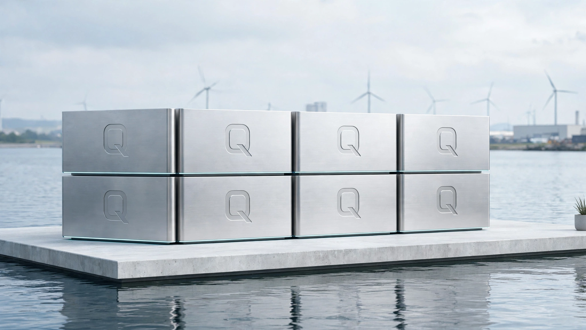 Stacked storage units on a platform by the water